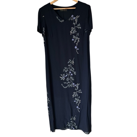 Donna Ricco Elegant Navy Blue Floral Maxi Floor Length Dress, 14 - Picture 1 of 11